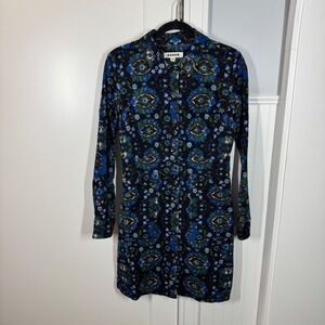 Boden Flora Cord Shirt Dress Size 6 Blue Floral Long Sleeve work office career